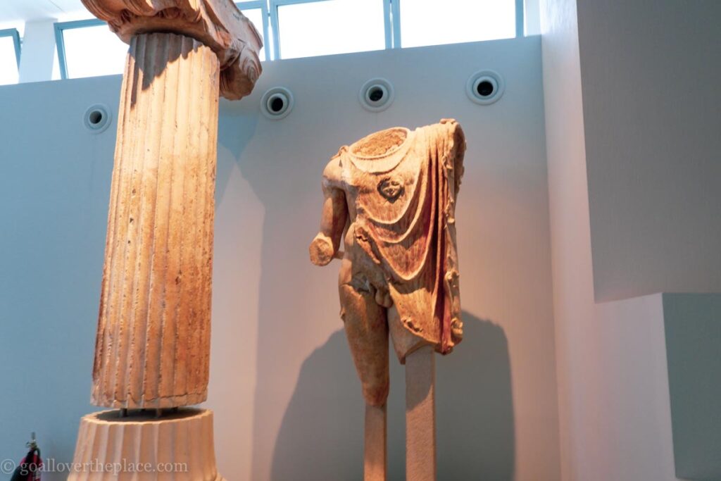 A greek statue of an ancient warrior in the Archeological Museum of Thessaloniki in Thessaloniki, Greece